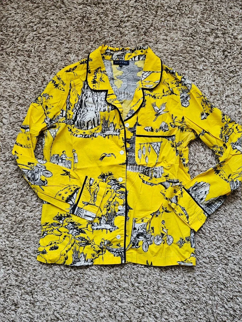 Katie Kime Yellow Toile 100% Cotton XS Pajama Set